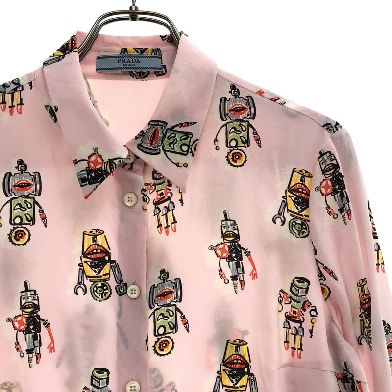 PRADA / プラダ | シルク ロボット 総柄 ショートシャツ | 42 | レディース