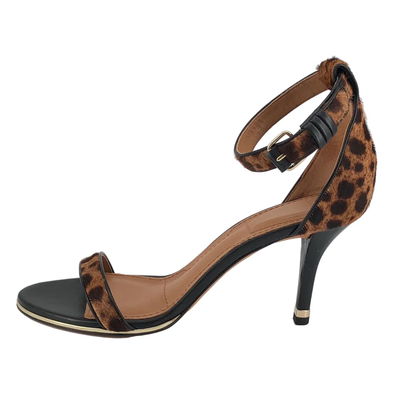 GIVENCHY / ジバンシィ | ハラコ レオパード アンクルストラップ サンダル | 37 1/2 | レディース