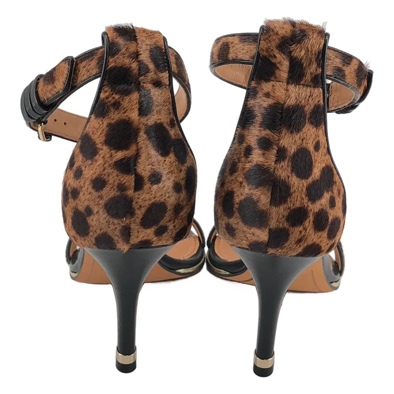GIVENCHY / ジバンシィ | ハラコ レオパード アンクルストラップ サンダル | 37 1/2 | レディース