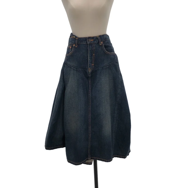 JUNYA WATANABE COMME des GARCONS denim / ジュンヤワタナベコムデギャルソンデニム | 2005SS | 製品加工 コットン プリーツ切替 デニムスカート | M | レディース