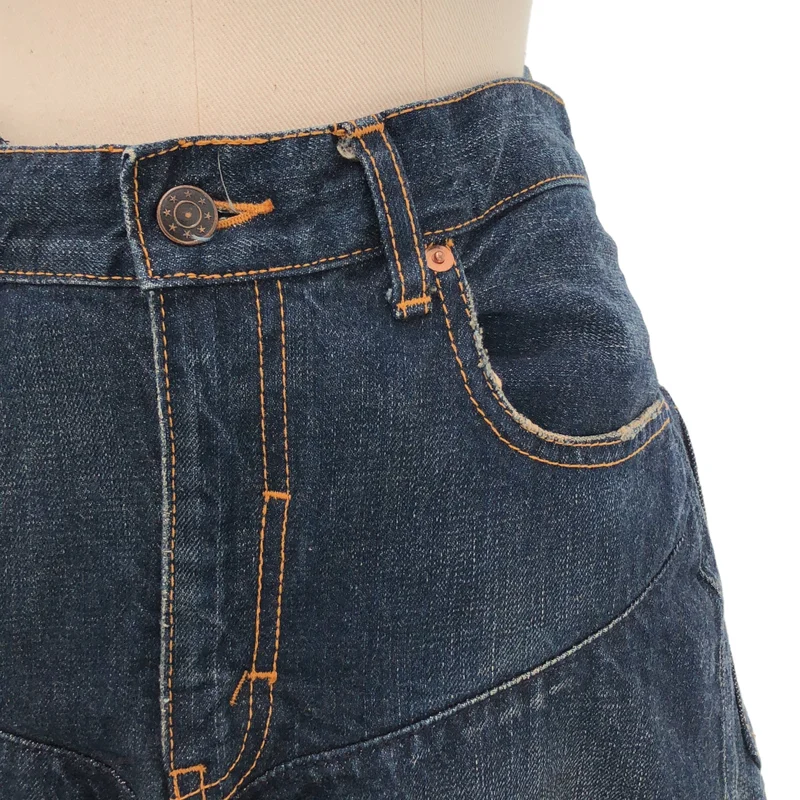 JUNYA WATANABE COMME des GARCONS denim / ジュンヤワタナベコムデギャルソンデニム | 2005SS | 製品加工 コットン プリーツ切替 デニムスカート | M | レディース