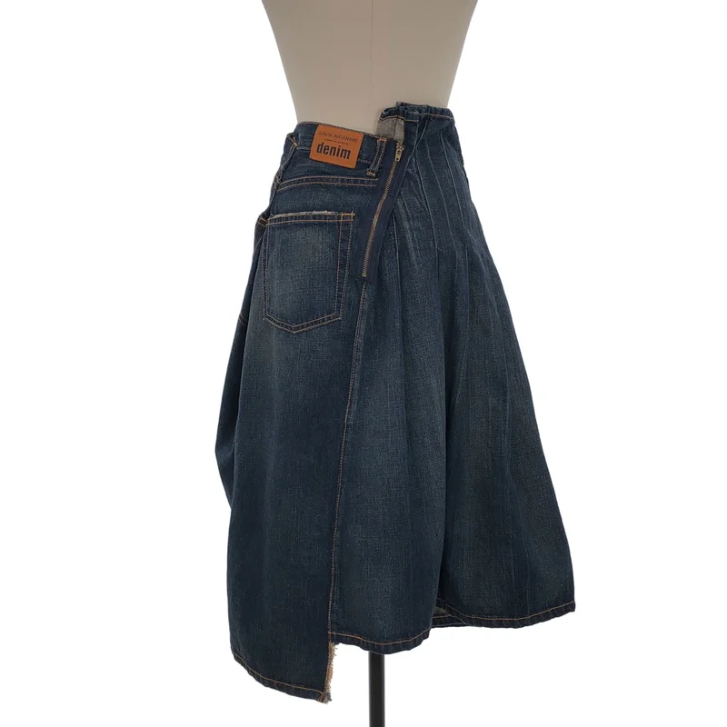 JUNYA WATANABE COMME des GARCONS denim / ジュンヤワタナベコムデギャルソンデニム | 2005SS | 製品加工 コットン プリーツ切替 デニムスカート | M | レディース