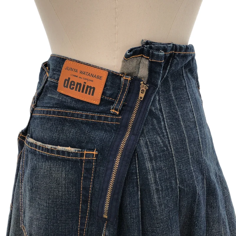 JUNYA WATANABE COMME des GARCONS denim / ジュンヤワタナベコムデギャルソンデニム | 2005SS | 製品加工 コットン プリーツ切替 デニムスカート | M | レディース