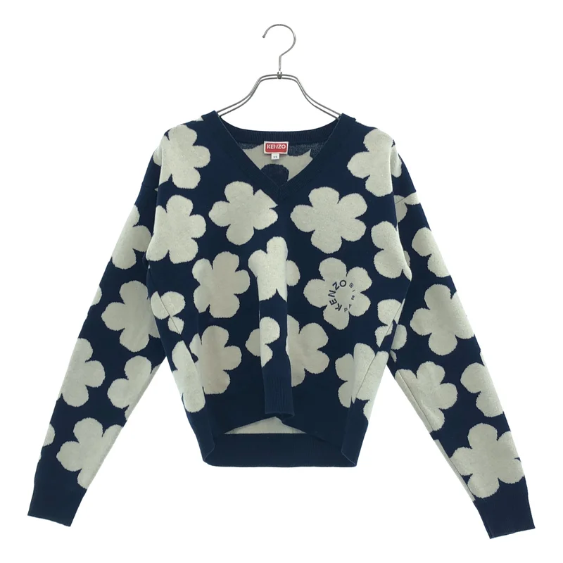 KENZO / ケンゾー | ウール コットン ボケフラワー Vネックニット | XS | レディース