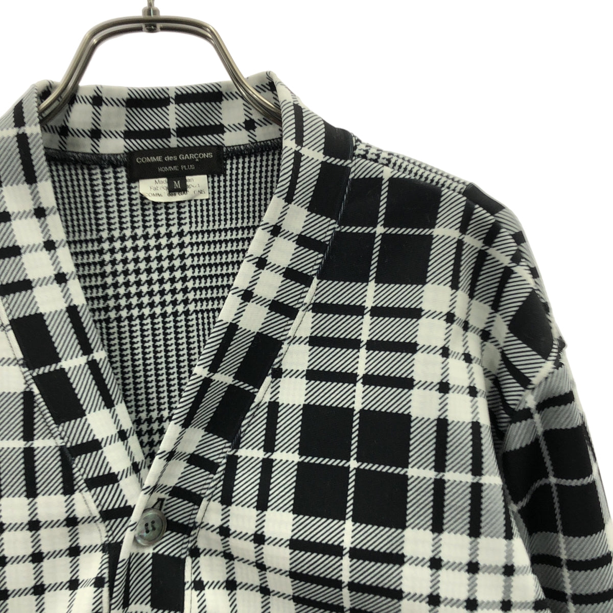 COMME des GARCONS HOMME PLUS / コムデギャルソンオムプリュス | 2021AW | チェック アシンメトリー カーディガン | M | ホワイト/ブラック | メンズ COMME des GARCONS HOMME PLUS / コムデギャルソンオムプリュス
