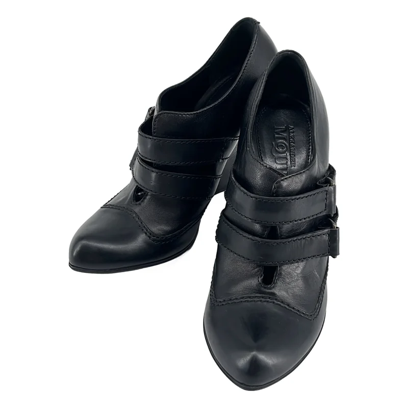 ALEXANDER MCQUEEN / アレキサンダーマックイーン | レザー ダブルベルト ポインテッドトゥ ウェッジソールパンプス | 37 | レディース