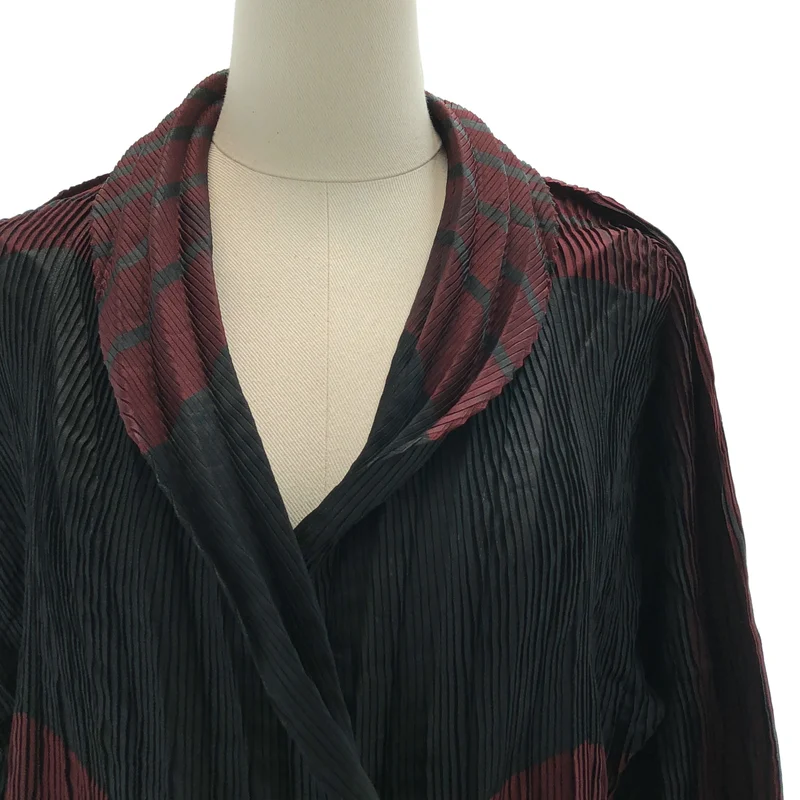 ISSEY MIYAKE / イッセイミヤケ | プリーツ ボーダープリント ショールカラージャケット | 2 | レディース