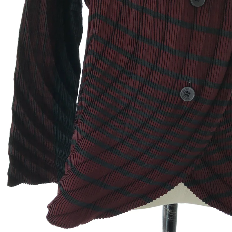 ISSEY MIYAKE / イッセイミヤケ | プリーツ ボーダープリント ショールカラージャケット | 2 | レディース