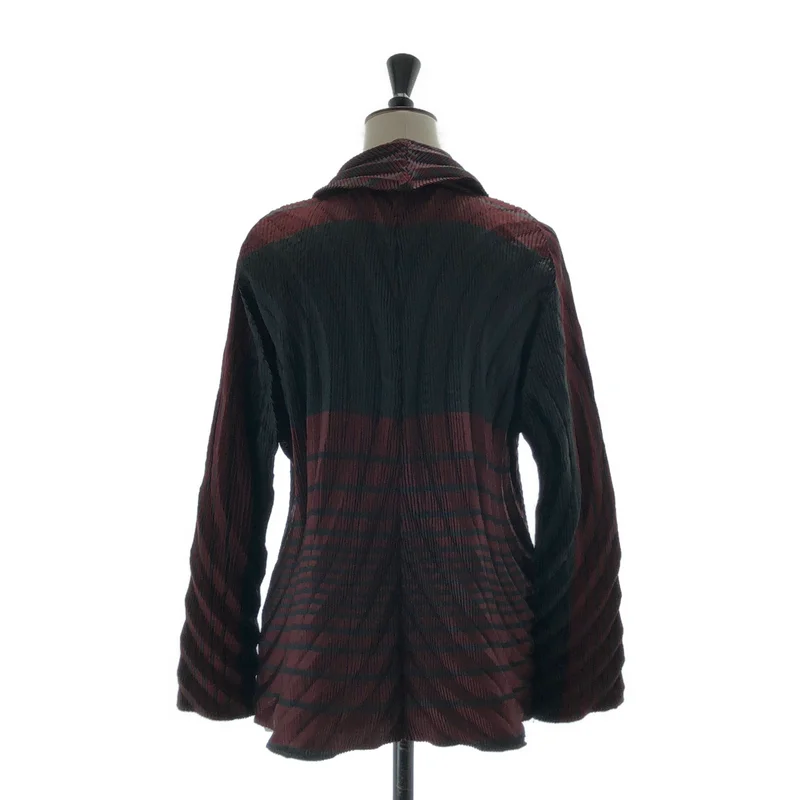 ISSEY MIYAKE / イッセイミヤケ | プリーツ ボーダープリント ショールカラージャケット | 2 | レディース