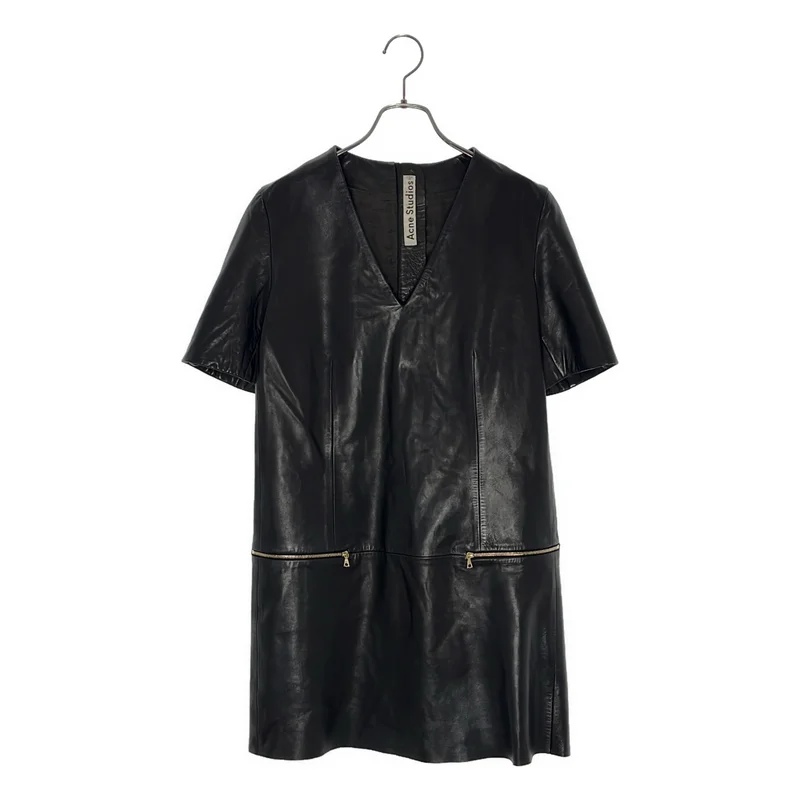 Acne Studios / アクネストゥディオズ | LIKA ラムレザー Vネック 半袖ワンピース | 36 | レディース