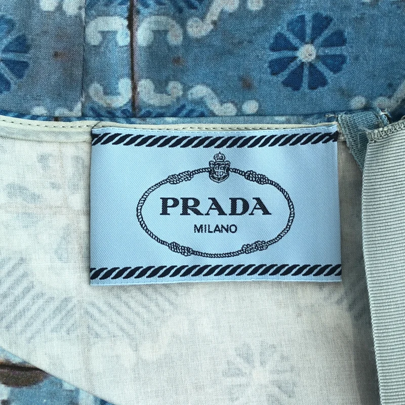 PRADA / プラダ | コットン 総柄 フレンチスリーブ ギャザー ワンピース | 40S | レディース
