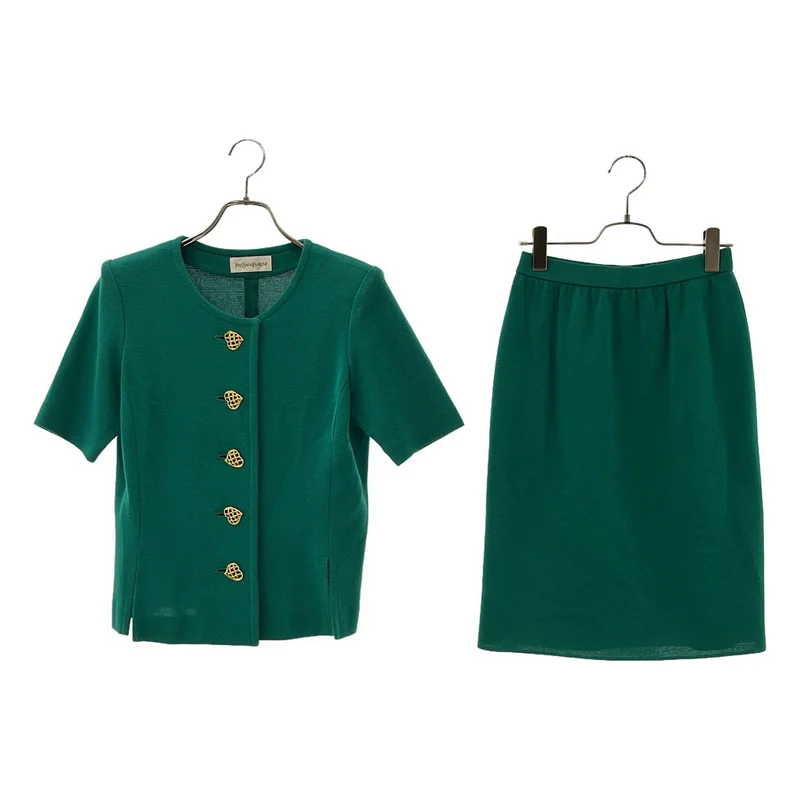 YVES SAINT LAURENT / イヴサンローラン | セットアップ 金ボタン ノーカラー シングルジャケット / ニット スカート / 総裏地 | M / 9号 | レディース