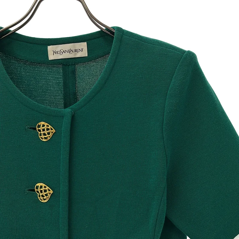 YVES SAINT LAURENT / イヴサンローラン | セットアップ 金ボタン ノーカラー シングルジャケット / ニット スカート / 総裏地 | M / 9号 | レディース