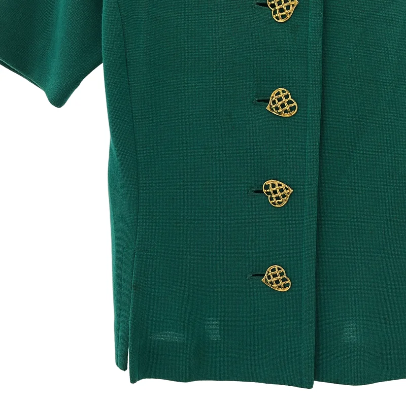YVES SAINT LAURENT / イヴサンローラン | セットアップ 金ボタン ノーカラー シングルジャケット / ニット スカート / 総裏地 | M / 9号 | レディース