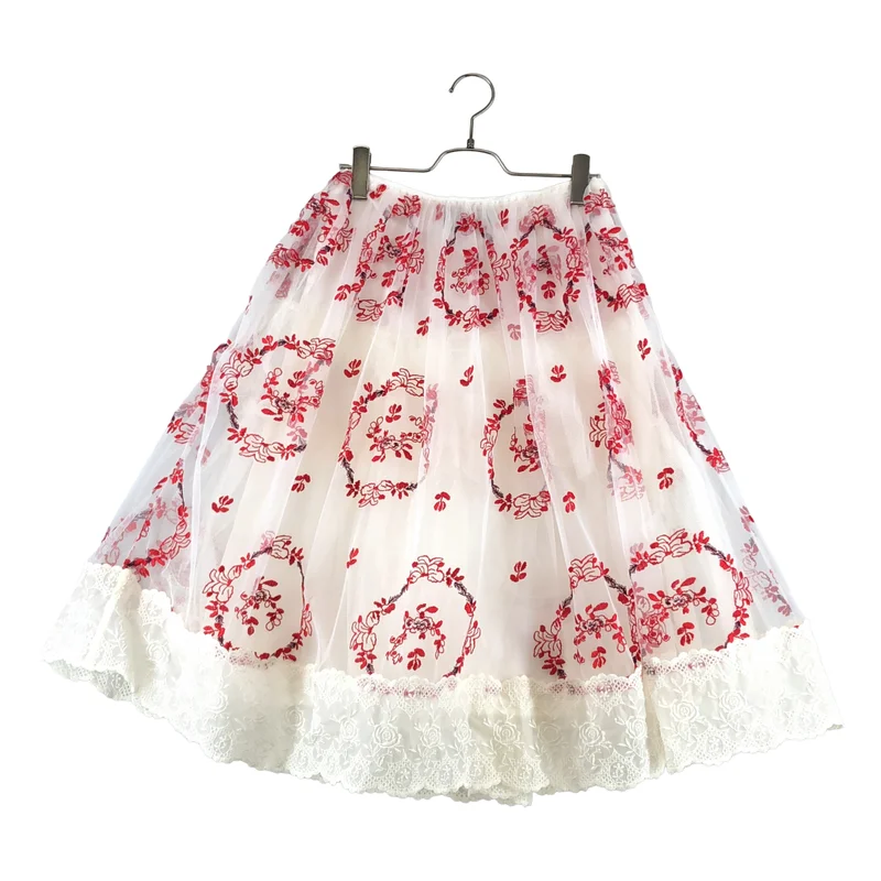 Simone Rocha / シモーネロシャ | 2022SS | フラワー刺しゅう ギャザーメッシュスカート | 6 | レディース