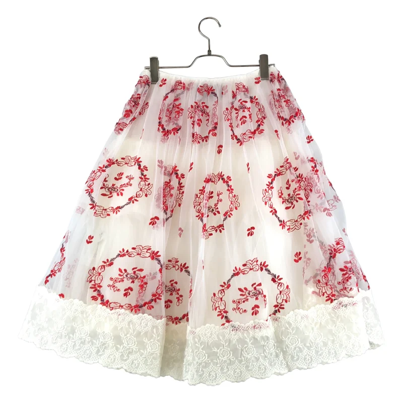 Simone Rocha / シモーネロシャ | 2022SS | フラワー刺しゅう ギャザーメッシュスカート | 6 | レディース