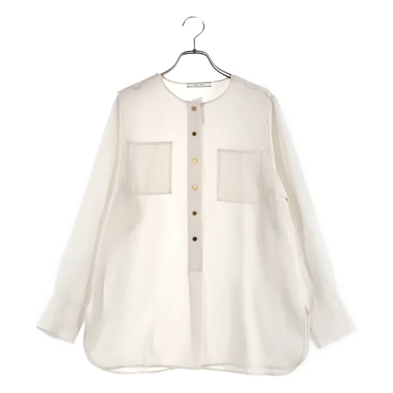 BEIGE， / ベイジ | 金ボタン ノーカラー シャツ ブラウス | 2 | レディース