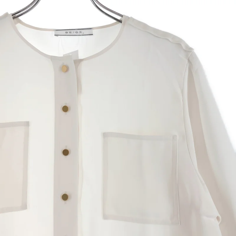 BEIGE， / ベイジ | 金ボタン ノーカラー シャツ ブラウス | 2 | レディース