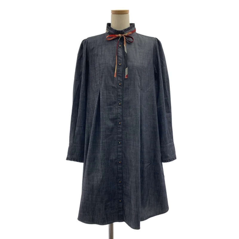 BLUE LABEL CRESTBRIDGE / ブルーレーベル・クレストブリッジ | スラブシャンブレー フルダルマイクロツイル ストレッチワンピース | 38 | レディース