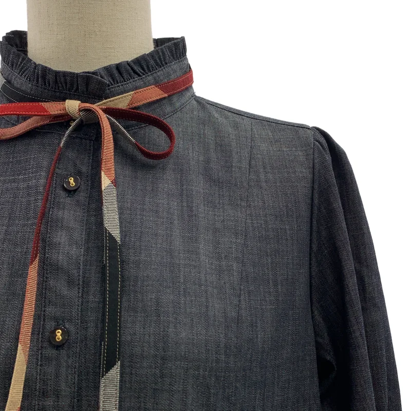 BLUE LABEL CRESTBRIDGE / ブルーレーベル・クレストブリッジ | スラブシャンブレー フルダルマイクロツイル ストレッチワンピース | 38 | レディース