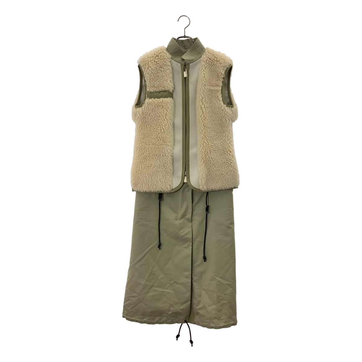 【美品】  sacai / サカイ | 2022AW | 異素材ドッキング レイヤード ボア ロングベスト | 1 | アイボリー / ベージュ | レディース 美品】 sacai / サカイ | 2022AW | 異素材ドッキング レイヤード ボア