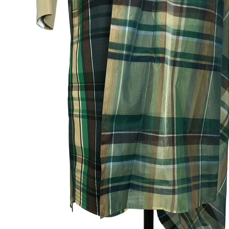 sacai / サカイ | チェック シアー 切替 アシンメトリー トレンチコート | 3 | レディース