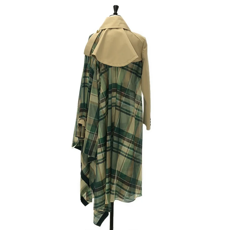 sacai / サカイ | チェック シアー 切替 アシンメトリー トレンチコート | 3 | レディース