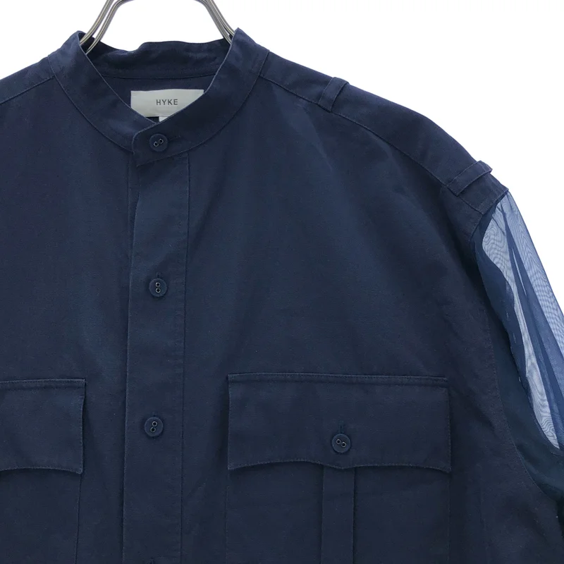HYKE / ハイク | GROSGRAIN SHIRT / コットン シアースリーブ バンドカラーシャツ | 1 | レディース