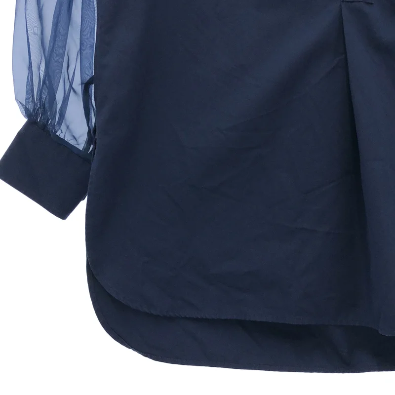 HYKE / ハイク | GROSGRAIN SHIRT / コットン シアースリーブ バンドカラーシャツ | 1 | レディース