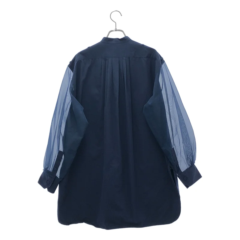 HYKE / ハイク | GROSGRAIN SHIRT / コットン シアースリーブ バンドカラーシャツ | 1 | レディース