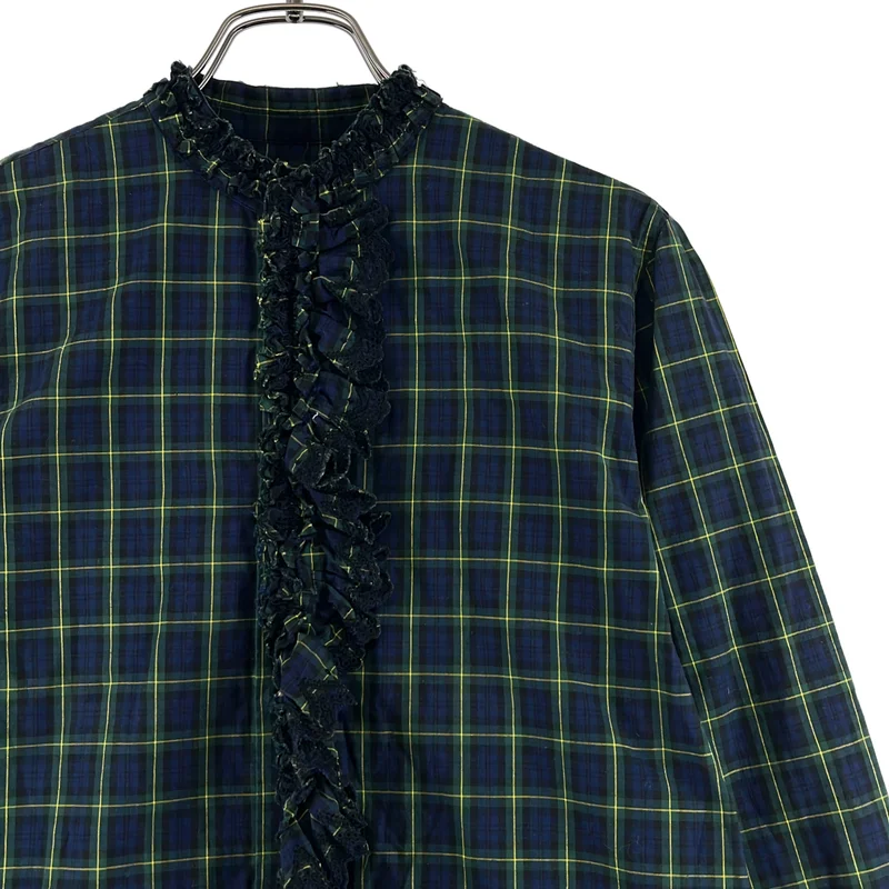 tricot COMME des GARCONS / トリココムデギャルソン | 2013AW | コットン チェック 製品加工 フリル装飾 シャツ ブラウス | M | レディース