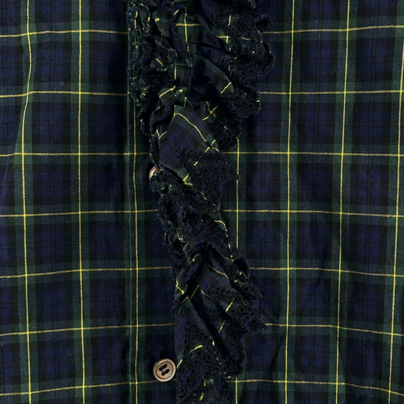 tricot COMME des GARCONS / トリココムデギャルソン | 2013AW | コットン チェック 製品加工 フリル装飾 シャツ ブラウス | M | レディース