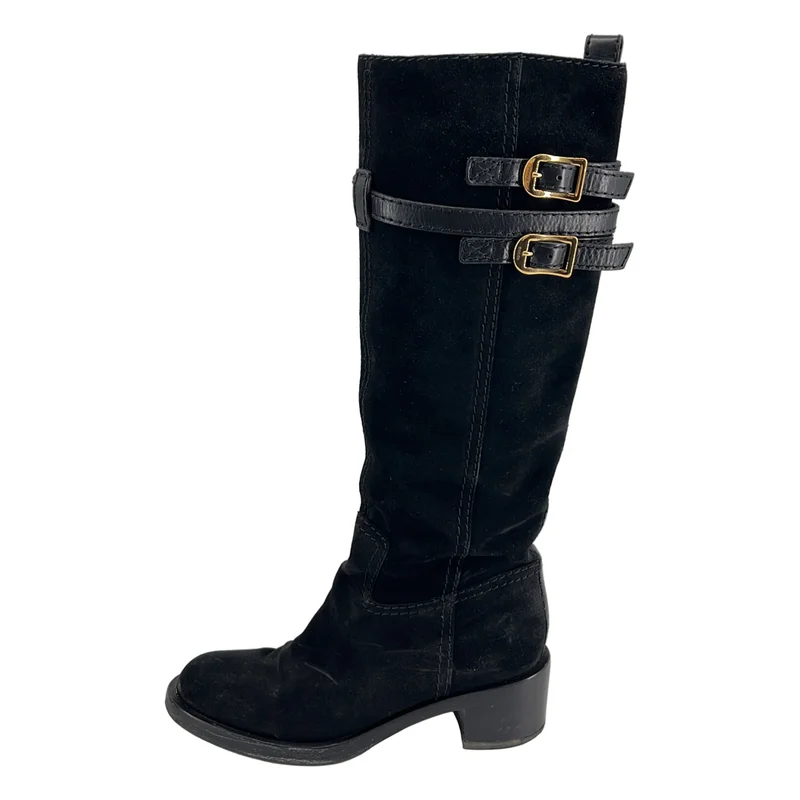 GUCCI / グッチ | スエードレザー ダブルベルト ロングブーツ | 35 1/2 | レディース