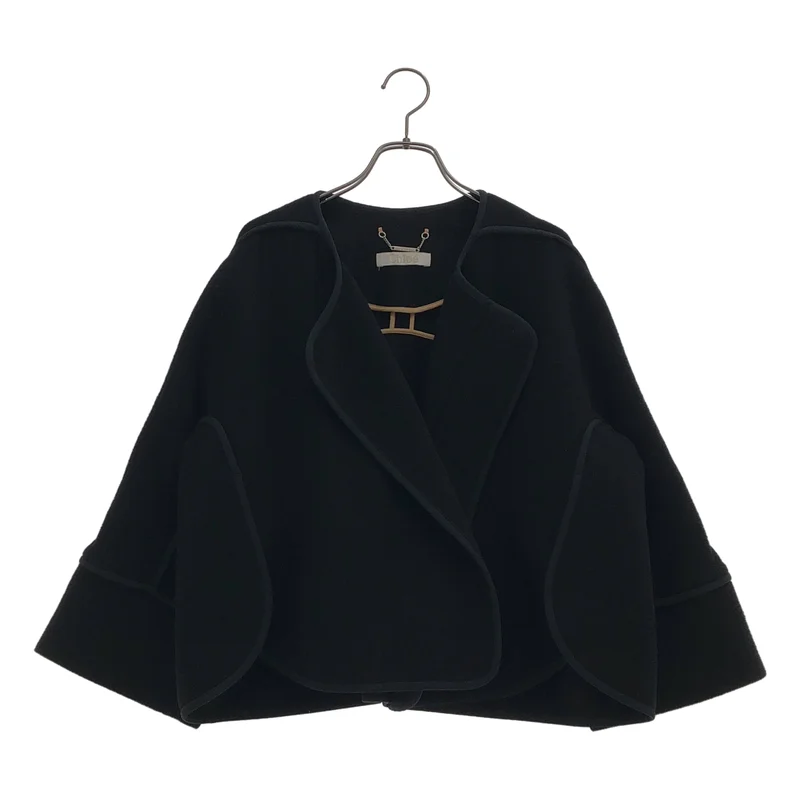 Chloe / クロエ | ウール ノーカラー パイピング ショートコート 14AVE13-14A060 | 34 | レディース