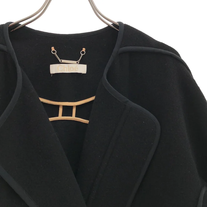 Chloe / クロエ | ウール ノーカラー パイピング ショートコート 14AVE13-14A060 | 34 | レディース
