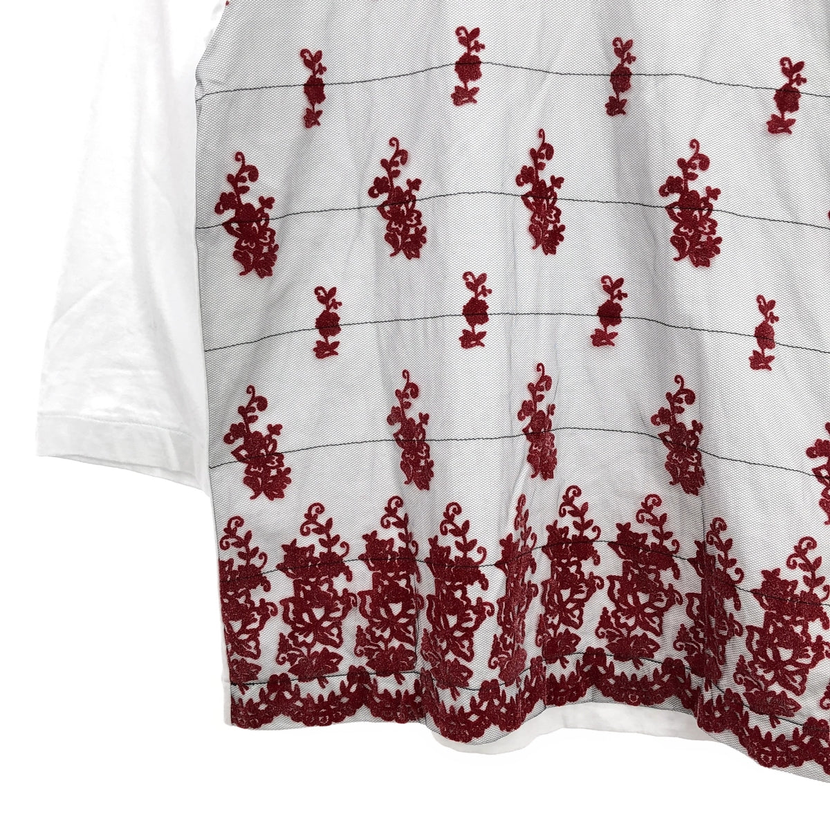 tricot COMME des GARCONS / トリココムデギャルソン | 2021AW | メッシュ フロッキープリント カットソー | S | ホワイト/ブラック/レッド | レディース tricot COMME des GARCONS / トリココムデギャルソン | 2021AW