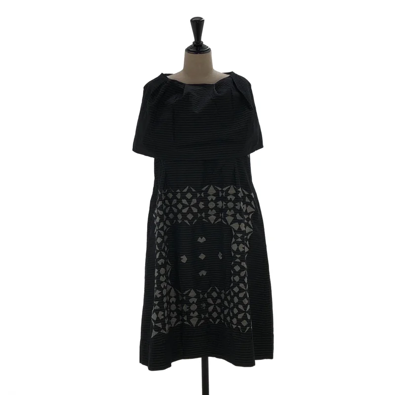 HaaT ISSEY MIYAKE / ハートイッセイミヤケ | シルク混 ボーダー エンブロイダリー 変形 ワンピース | 2 | レディース