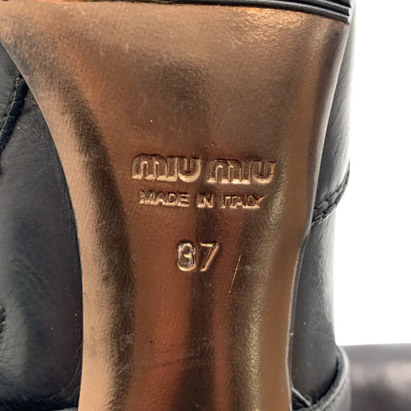 miu miu / ミュウミュウ | レザー クロスストラップ ヒール ロングブーツ | 37 | レディース
