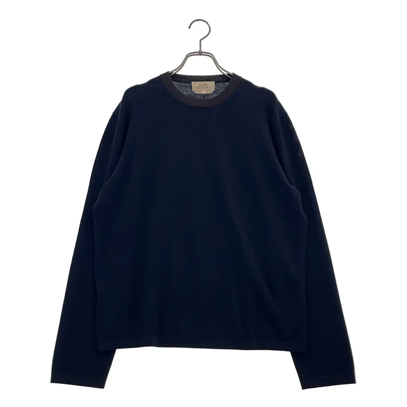 HERMES / エルメス | ウール ワンポイントジャガード トリム クルーネックニット | L | メンズ