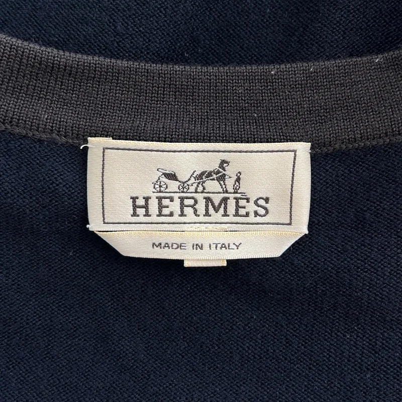 HERMES / エルメス | ウール ワンポイントジャガード トリム クルーネックニット | L | メンズ
