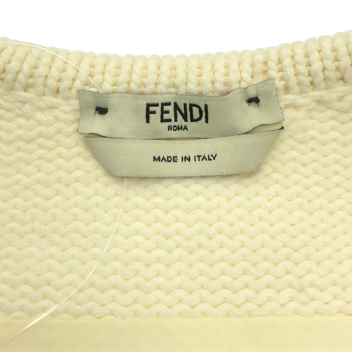 FENDI / フェンディ | コットン フェイクポケット Vネック ニット | 36 | ホワイト | レディース FENDI / フェンディ | コットン フェイクポケット Vネック ニット | 36