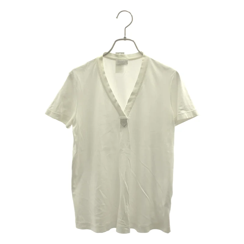 BRUNELLO CUCINELLI / ブルネロクチネリ | ラインストーン装飾 Vネック Tシャツ | XS | レディース
