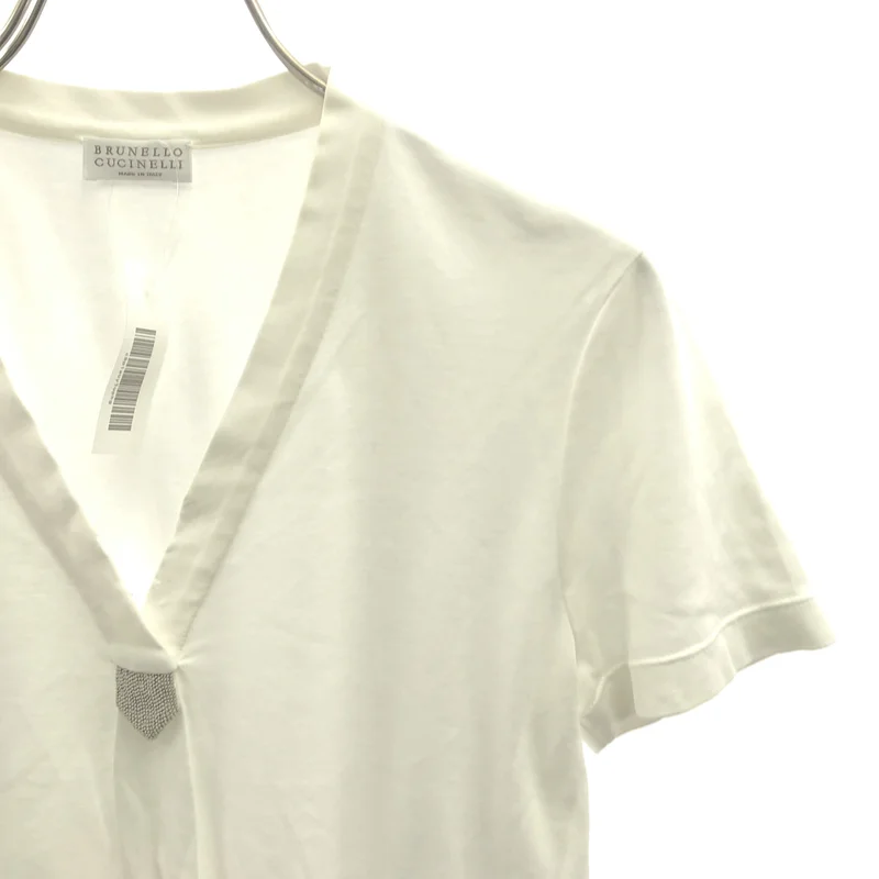 BRUNELLO CUCINELLI / ブルネロクチネリ | ラインストーン装飾 Vネック Tシャツ | XS | レディース