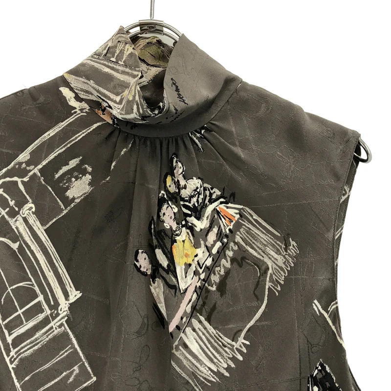 HERMES / エルメス | シルク 総柄プリント ハイネック シャツ | 38 | レディース