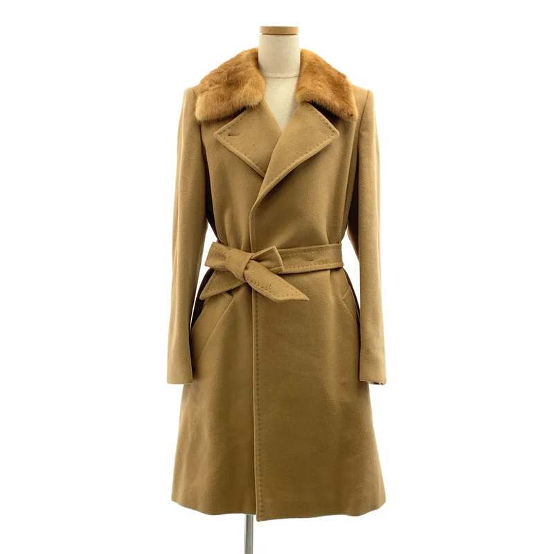 Max Mara / マックスマーラ | ウール ベルテッド コート / ミンクファー カラー 着脱可 / ロゴ総裏地 | 42 | レディース