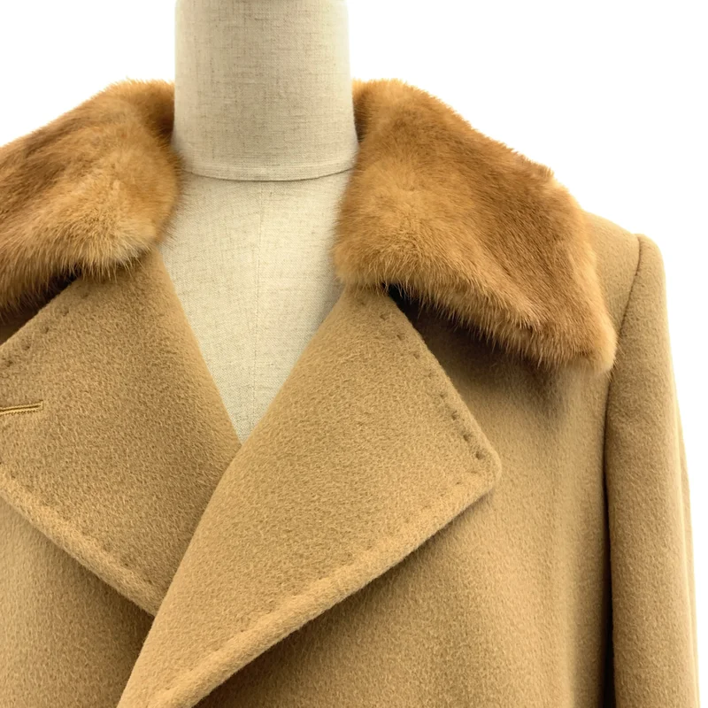 Max Mara / マックスマーラ | ウール ベルテッド コート / ミンクファー カラー 着脱可 / ロゴ総裏地 | 42 | レディース