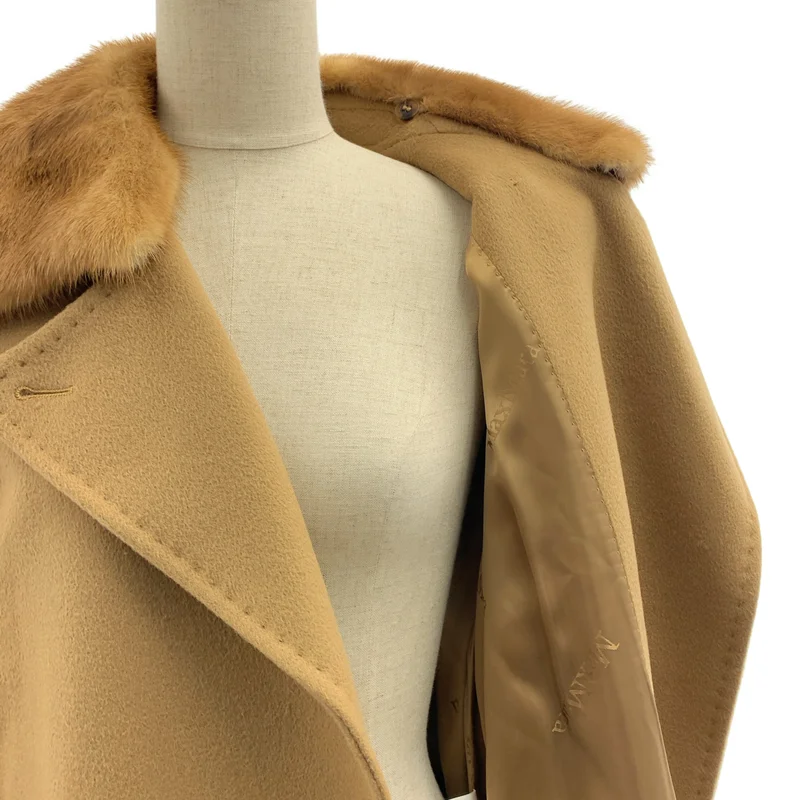 Max Mara / マックスマーラ | ウール ベルテッド コート / ミンクファー カラー 着脱可 / ロゴ総裏地 | 42 | レディース