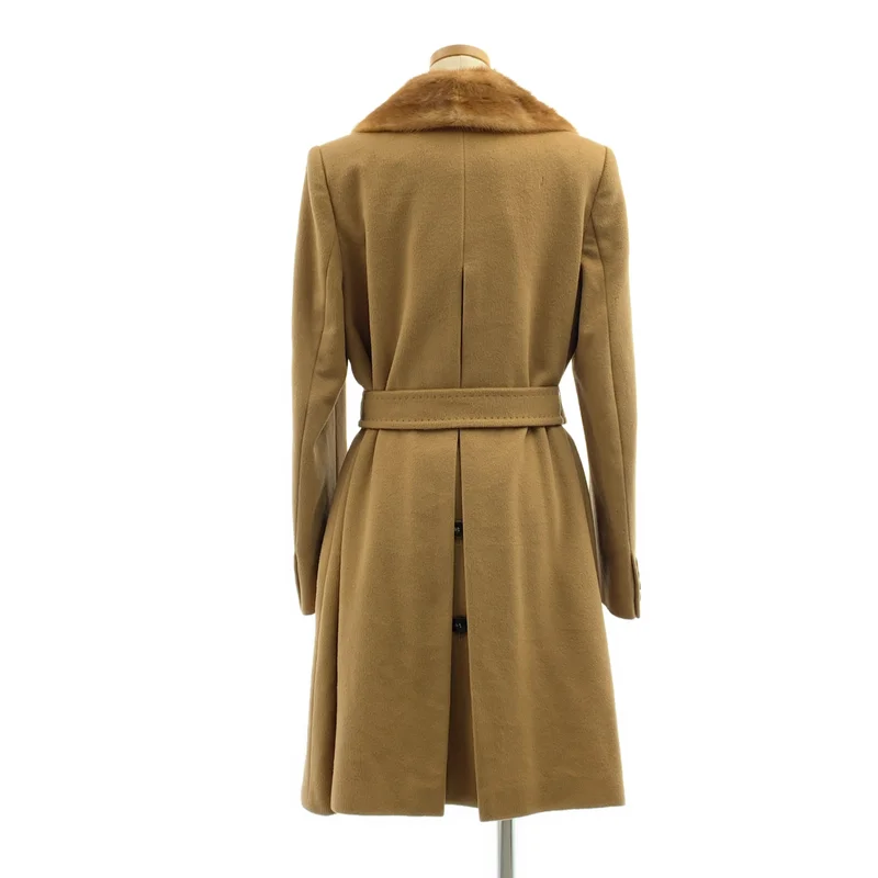 Max Mara / マックスマーラ | ウール ベルテッド コート / ミンクファー カラー 着脱可 / ロゴ総裏地 | 42 | レディース