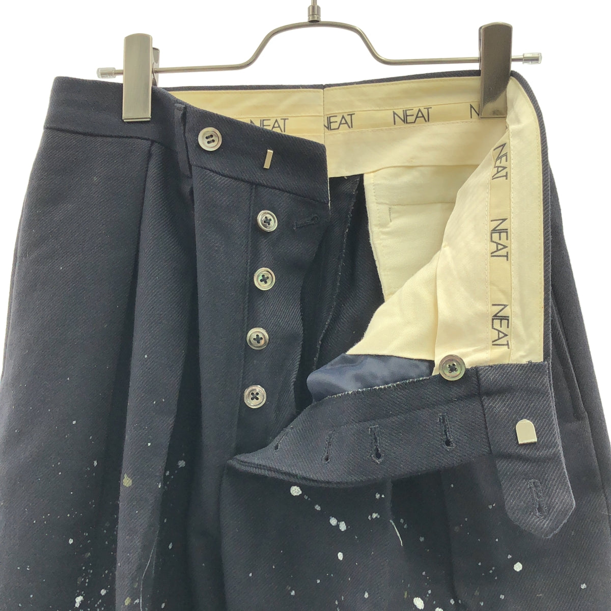 黒 ペイントスプラッター コットンワイドパンツ NEAT / ニート | ペイントスプラッター 2タック ワイドパンツ | 44