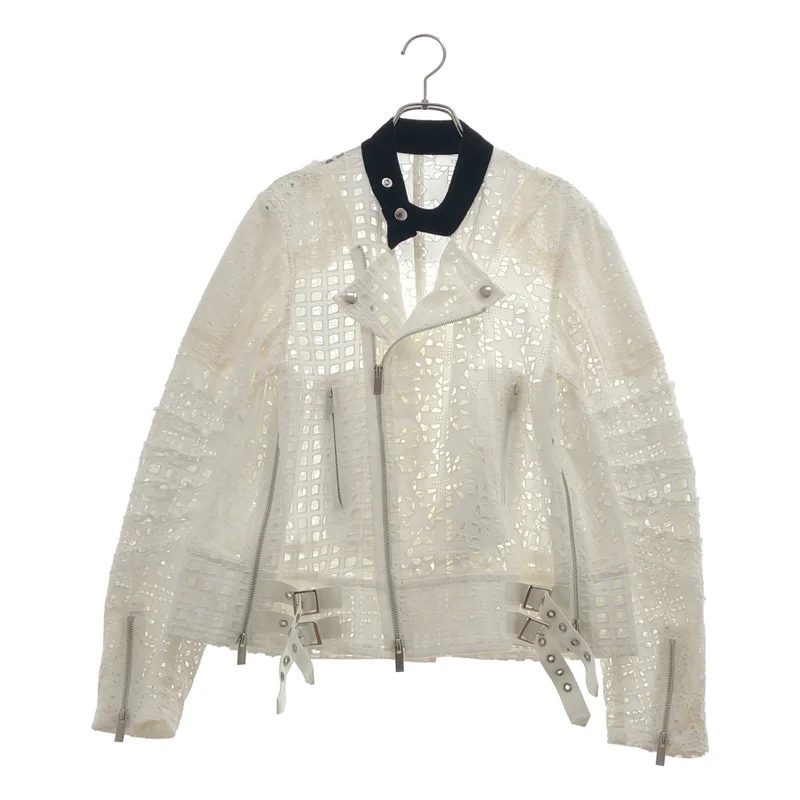 sacai / サカイ | 2021SS | Embroidery Lace Blouson / コットン レース刺しゅう ダブルライダースジャケット | 2 | レディース